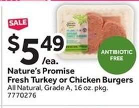 Nature’s Promise Fresh Turkey or Chicken Burgers