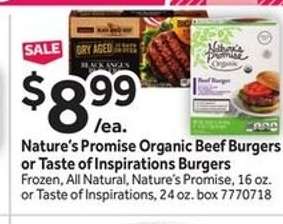 Nature’s Promise Organic Beef Burgers or Taste of Inspirations Burgers
