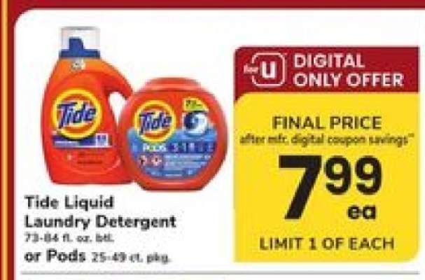 Tide Liquid Laundry Detergent or Pods