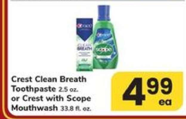 Crest Clean Breath Toothpaste or Crest with Scope Mouthwash