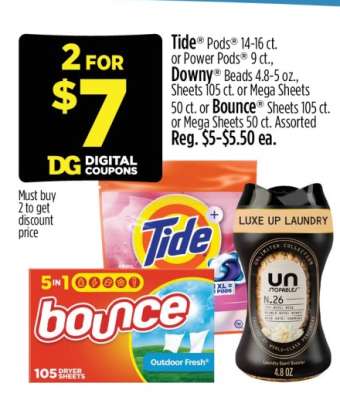 Tide Pods or Power Pods, Downy Beads, Sheets or Mega Sheets, Bounce Sheets