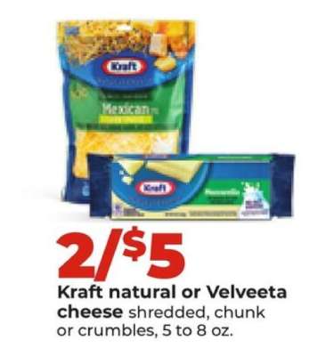 Kraft natural or Velveeta cheese