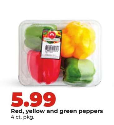 Red, yellow and green peppers