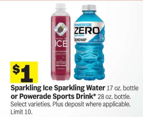 Sparkling Ice Sparkling Water or Powerade Sports Drink