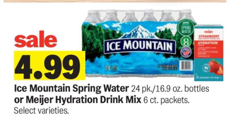 Ice Mountain Spring Water or Meijer Hydration Drink Mix
