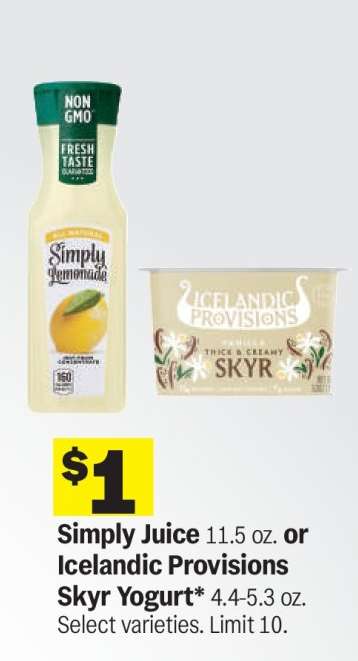 Simply Juice or Icelandic Provisions Skyr Yogurt