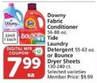 Downy Fabric Conditioner, Tide Laundry Detergent, or Bounce Dryer Sheets