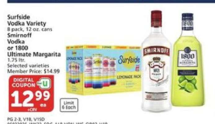Surfside Vodka Variety, Smirnoff Vodka, 1800 Ultimate Margarita