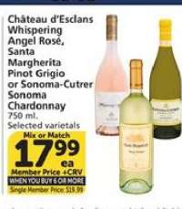 Château d'Esclans Whispering Angel Rosé, Santa Margherita Pinot Grigio or Sonoma-Cutrer Sonoma Chardonnay