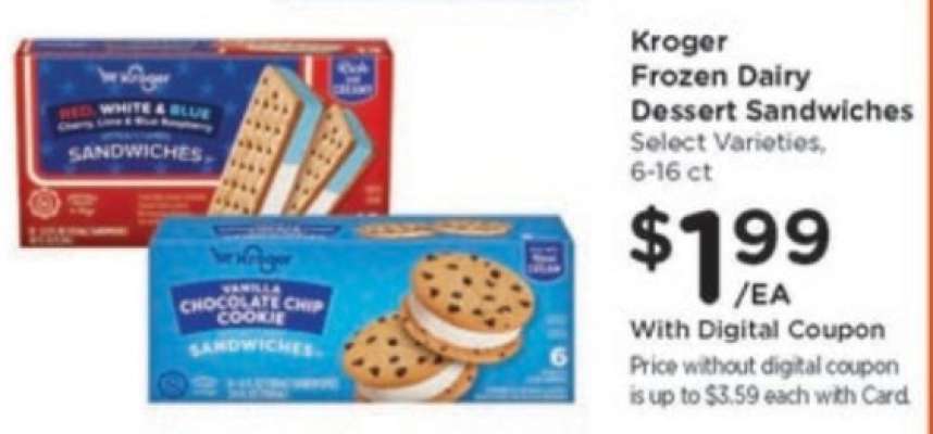 Kroger Frozen Dairy Dessert Sandwiches