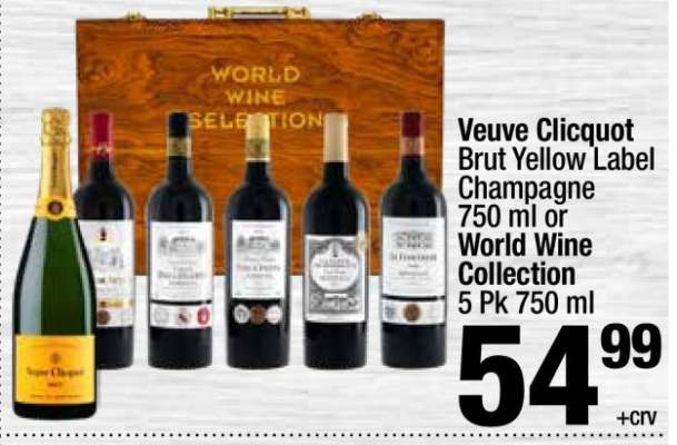 Veuve Clicquot Brut Yellow Label Champagne 750 ml or World Wine Collection 5 Pk 750 ml