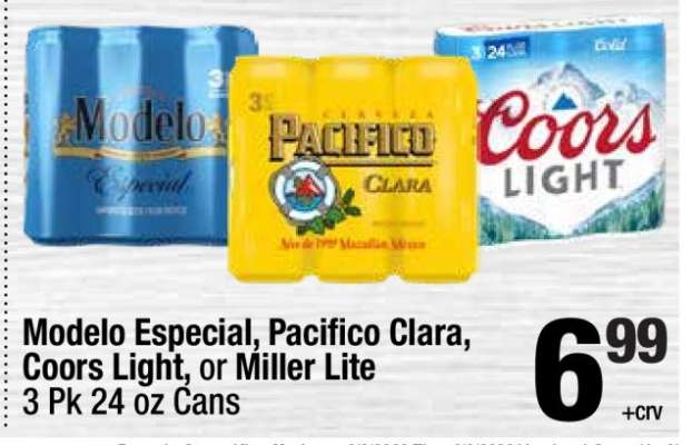Modelo Especial, Pacifico Clara, Coors Light, or Miller Lite