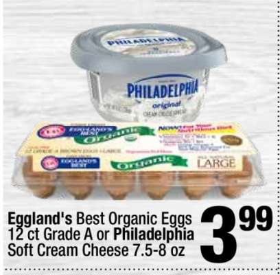 Eggland's Best Organic Eggs 12 ct Grade A or Philadelphia Soft Cream Cheese 7.5-8 oz
