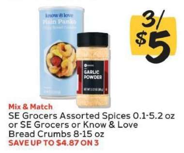 SE Grocers Assorted Spices or Bread Crumbs