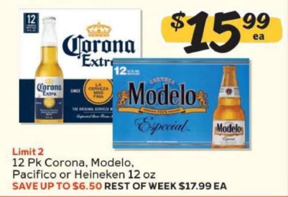 12 Pk Corona, Modelo, Pacifico or Heineken 12 oz