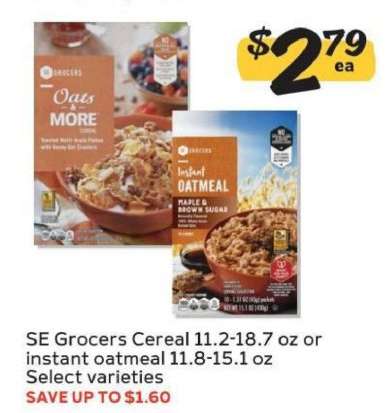 SE Grocers Cereal or Instant Oatmeal