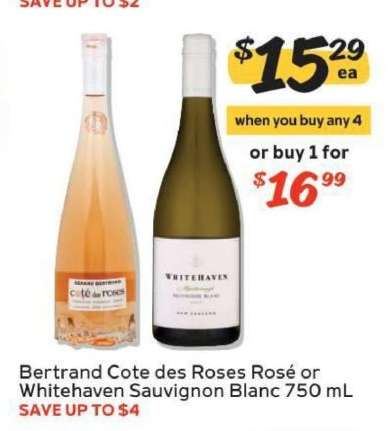 Bertrand Cote des Roses Rosé or Whitehaven Sauvignon Blanc