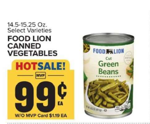 FOOD LION CANNED VEGETABLES