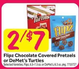 Flipz Chocolate Covered Pretzels or DeMet's Turtles