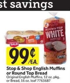 Stop & Shop English Muffins or Round Top Bread