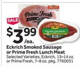 Eckrich Smoked Sausage or Prime Fresh Lunch Meat