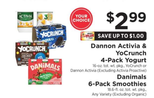 Dannon Activia & YoCrunch 4-Pack Yogurt, Danimals 6-Pack Smoothies