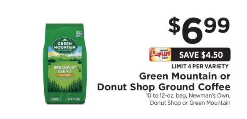 Green Mountain or Donut Shop Ground Coffee