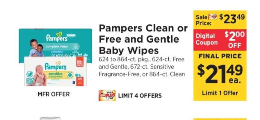 Pampers Clean or Free and Gentle Baby Wipes