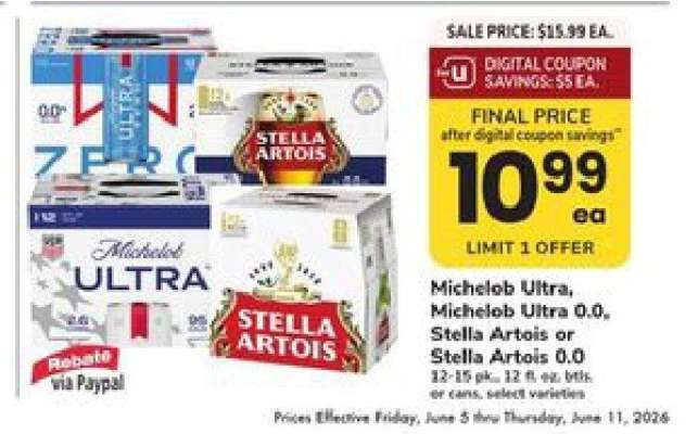 Michelob Ultra, Michelob Ultra 0.0, Stella Artois or Stella Artois 0.0