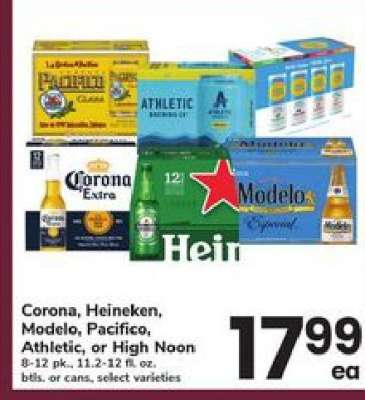 Corona, Heineken, Modelo, Pacifico, Athletic, or High Noon