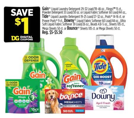 Gain, Tide, Downy, Bounce
