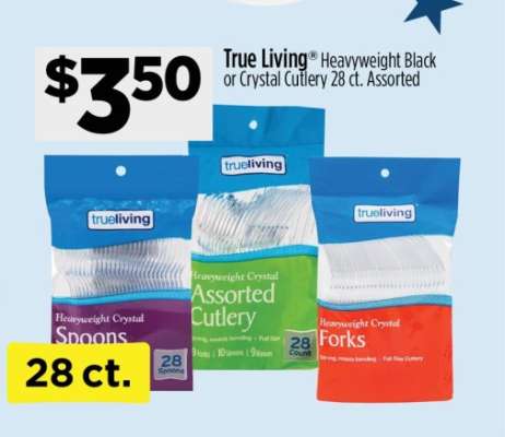 True Living Heavyweight Black or Crystal Cutlery 28 ct. Assorted