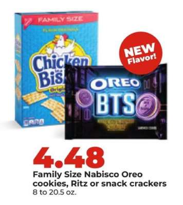 Family Size Nabisco Oreo cookies, Ritz or snack crackers