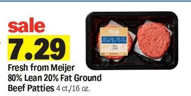 Fresh from Meijer 80% Lean 20% Fat Ground Beef Patties