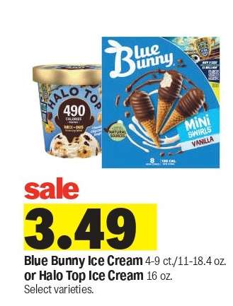 Blue Bunny Ice Cream or Halo Top Ice Cream