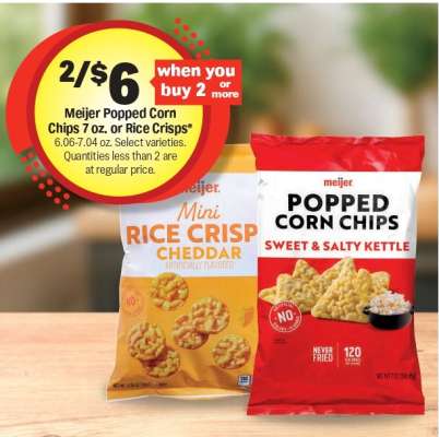 Meijer Popped Corn Chips or Rice Crisps