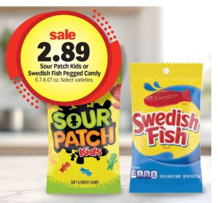 Sour Patch Kids or Swedish Fish Pegged Candy