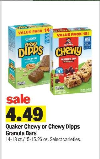 Quaker Chewy or Chewy Dipps Granola Bars