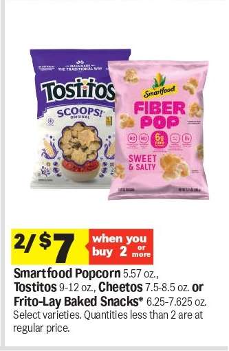 Smartfood Popcorn, Tostitos, Cheetos or Frito-Lay Baked Snacks