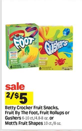 Betty Crocker Fruit Snacks, Fruit By The Foot, Fruit Rollups or Gushers