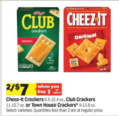 Cheez-It Crackers, Club Crackers, or Town House Crackers