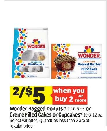 Wonder Bagged Donuts or Creme Filled Cakes or Cupcakes