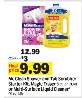 Mr. Clean Shower and Tub Scrubber Starter Kit, Magic Eraser or Multi-Surface Liquid Cleaner