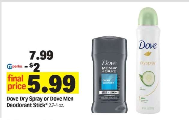 Dove Dry Spray or Dove Men Deodorant Stick