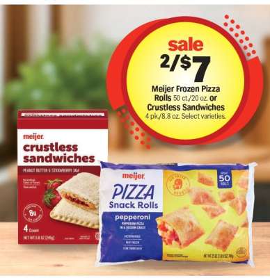 Meijer Frozen Pizza Rolls or Crustless Sandwiches