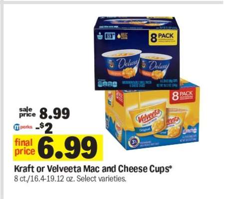 Kraft or Velveeta Mac and Cheese Cups
