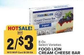 FOOD LION CREAM CHEESE BAR