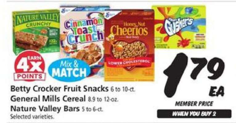 Betty Crocker Fruit Snacks, General Mills Cereal, Nature Valley Bars