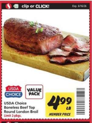USDA Choice Boneless Beef Top Round London Broil