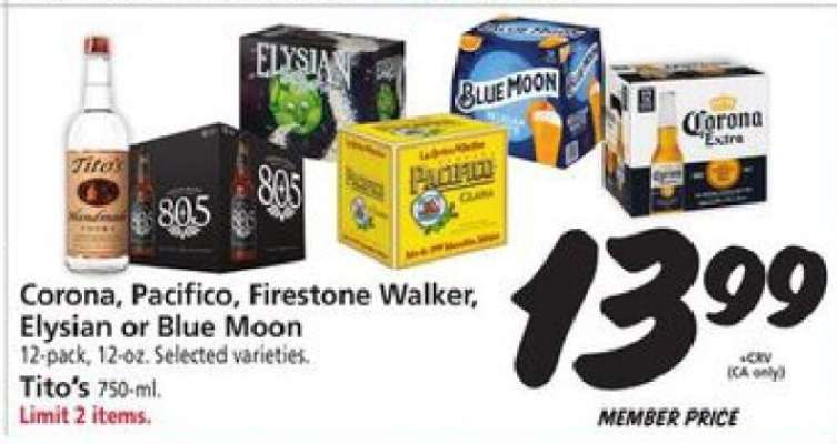 Corona, Pacifico, Firestone Walker, Elysian or Blue Moon